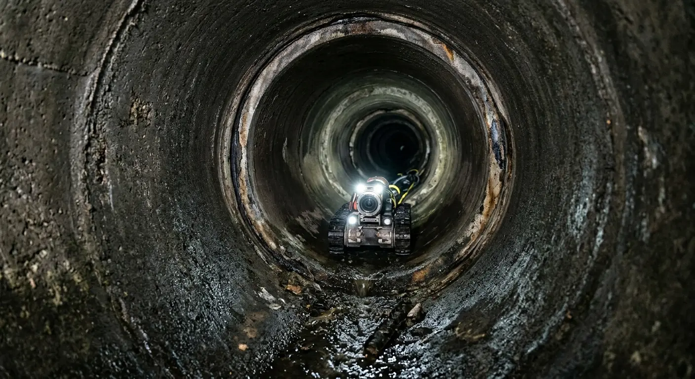Robotic sewer camera inspecting pipe interior for Sewer Line Cleaning in Lehighton